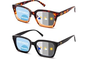 Amorays 2 Pack Fotocromatici Occhiali da Lettura da Sole Oversize Square Frame con Blocco Della Luce Blu per Donna Uomo BSSG6561（Nero+Tartaruga,+2.00）