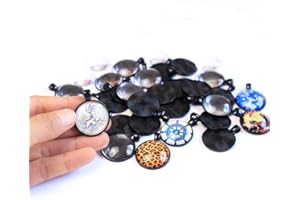 DAHI Plateaux Supports Pendentif Rond+Cabochons Verre Transparent Dome Set pour Creation DIY Bijoux Collier Porte-Clés Loisir Créatif