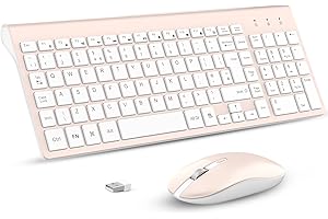 Wireless Keyboard Mouse Combo, cimetech Compact Full Size Wireless Keyboard and Mouse Set 2.4G Ultra-Thin Sleek Design for Windows, Computer, Desktop, PC, Notebook, Laptop（QWERTY UK Layout）PINK