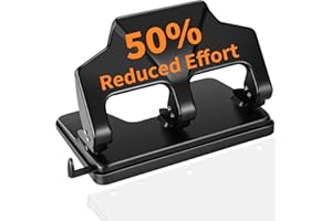 AFMAT 3 Hole Punch Metal Hole Puncher Heavy Duty,40 Sheets Large Three Hole Paper Punch,50% Reduced Effort Office 3-Hole Puncher w/Large Chip Tray Blue