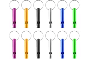 Mabor 12Pcs Aluminium Emergency Survival Whistle Metal Keychain for Camping Hiking, Loud Safety Whistle with Key-Ring for Outdoor Activities