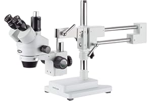 AmScope - 7X-45X Microscopio Stereoscopico Trinoculare con Zoom e Supporto Boom Stand a Doppio Braccio