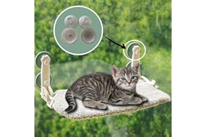KSALUX - Hamac Chat Fenetre Pliable | Lit pour Chat avec Ventouses Renforcées | Tapis Réversible et Lavable Jusqu'à 18kg | 3 Jouets à Ventouse, Crème