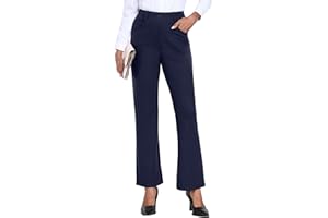GRECERELLE Womens Work Trousers Office Smart Stretchy High Elasticated Waist Straight Leg Casual Yoga Pants for Women UK with Pockets Zipper