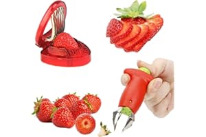 IANULUS Strawberry Slicer, Strawberry Huller, Strawberry Pedicle Remover, Stainless Steel, for Kitchen Fruit Processing, Tomato Pedicle Removal, Strawberry Cutting (Red)