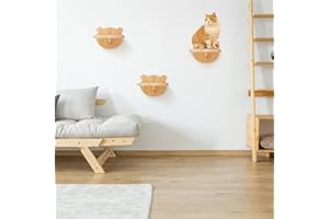 CUYACILI 3 Pièces Mur d'escalade pour Chat Escalier pour Chat Mural Mur d’Escalade Mont Escalier en Bois Poteaux Marches Intérieur Sauter Meubles pour Animaux de Compagnie (Forme d'ours Mignon)