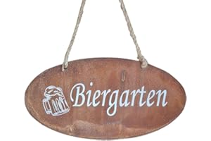 kreativherz - Gartenschilder mit Motiv „Biergarten“ in Rost-Optik aus Metall - Hängeschild Gartenschild für Draußen/Outdoor wetterfest zum Aufhängen - Rostige Gartendeko - Garten Deko-Schild 35x18cm