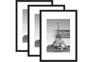 upsimples Cornice A3, Confezione da 3 Cornici portafoto Nere, Formato 29,7 x 42 cm, Con Supporto Orientamento Orizzontale o Verticale, Cornici per Ppuzzle, Parete, Poster, Diploma Universitario