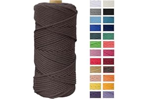 Macrame Cord 4mm x 109 Yards, JeogYong Thick Natural Cotton Cord Yarn Thread, 4-Strand Twisted Spool Twine String Cotton Rope for DIY Crafts, Wall Hangings, Plant Hangers, Home Decorations (Brown)