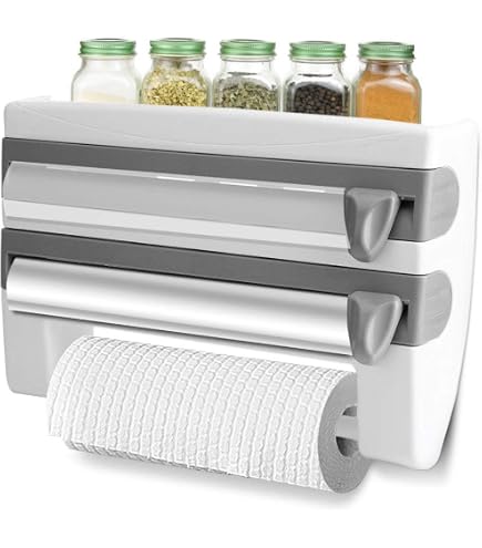 Dérouleur Mural Parat, Distributeur Papier Aluminium Et Film Devidoir Essuie Tout Mural avec Lames tranchantes, dévidoir Mural Porte essuie Tout, Support de Rangement Cuisine (Blanc