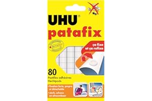 UHU Patafix blanche - pastilles adhésives prédécoupées, pâte à fixer, repositionnables, blanche, 80 pastilles