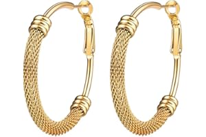 PROSTEEL Créoles Femme Personnalisable 30mm/40mm/60mm/80mm Anneaux d'Oreilles à Maille en Acier Inoxydable/Plaqué Or/Couleur Noir