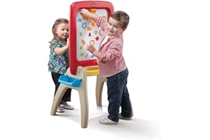 Step2 All Around Easel for two Pizarra para niños | Pizarra infantil de Plástico en rojo | Juguete / Caballete magnética y plegable con 94 accesorios