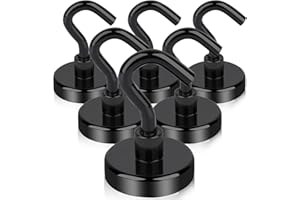 OCEUMAOA Magne - Set di 6 magneti al neodimio extra forti, 32 mm, con gancio, senza punzonatura, per porte in ferro, frigoriferi, cucina, appendiabiti, ufficio, calamite, colore nero