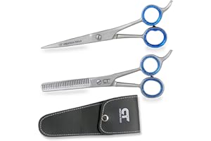 CT CREATECH TOOLS Pack of 2 Hair Cutting Scissors Set – 6.5” Straight and Thinning Scissors Shears with PVC Pouch