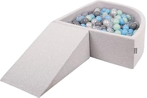 KiddyMoon Spielplatz Aus Schaumstoff Mit Viertel Eckig Bällebad (200 Bälle) Hindernisläufe, Hellgrau:Perle/Grau/Transparent/Babyblue/Minze