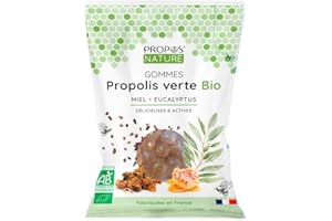 Gommes de Propolis Verte Bio - Miel & Eucalyptus - 45g - Maux de gorge - Certifié Agriculture biologique - Fabrication Française - Huile essentielle d'Eucalyptus Bio - PROPOS'NATURE
