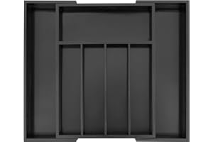 Utoplike Portaposate in bambù, organizer espandibile per cassetto della cucina, supporto regolabile per posate e posate, divisori per cassetti, per cucchiai, forchette, coltelli, grande, nero