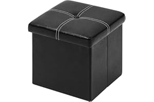 Bonlife Black Ottoman Storage Box with Lids Seat Faux Leather Folding Stools Cube Toy Chests for Kids bedroom Furniture Small Footstool 11.8 in(30cm)