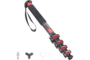 GEEHOPE D370C - Monopiede per fotocamera in fibra di carbonio, 169 cm, 5 sezioni gamba professionale supporto video per Canon Nikon GoPro, DSLR DV Videocamera, carico massimo 26,5 libbre/12 kg