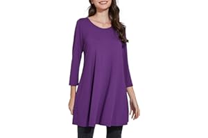 Enmain Womens Tunic Tops 3/4 Long Sleeve Casual Ladies Tunics Loose Longline Blouses Shirts Round Neck Stretch Comfortable S-5XL