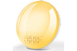IKHDCYH Despertador Luz Amanecer: Reloj Despertador Niños, Inteligente Digital Simulación de Amanecer y Atardece con 8 Sonidos Naturaleza, 14 Modo Luces, Función Snooze, Radio FM, 20 Niveles de Brillo