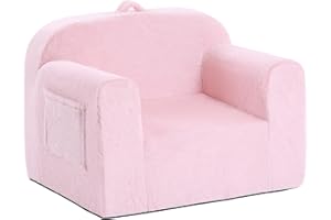 YOTATING Kids Sofa Toddler Chair, Chirldren Couch with Side Pockets with Removable and Washable Cover Carrying Handle Toddler Armrest Chair Kids Read Sofa for Girl or Boy, Plush Pink