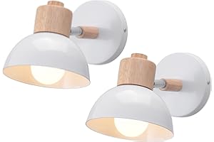 iDEGU Wandleuchte, industriell, Retro, Wandleuchte, aus Holz, Metall, 15 cm, Lampenschirm, verstellbar, Wandleuchte, Deckenleuchte, Innenleuchte, für Wohnzimmer, Schlafzimmer, Bar (2 Stück – weiß)