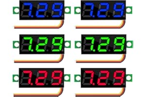 HUAZIZ 6 Pezzi 0,36 Pollici Mini Voltmetro Digital LED Display Pannello, Tre fili Voltmetro Digitale Tester, Protezione Inversione di Polarità e Misurazione Accurata Della Pressione(blu/rosso/verde)