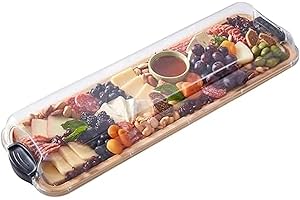 Farberware Rectangular Build-a-Board Cutting Board with Single Compartment and Clear Locking Lid for Charcuterie, Snacks, and More, Bamboo, 17x56cm