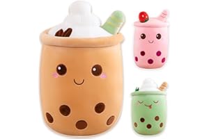 BOBOMON Bubble Tea Peluche Kawaii Cuscino Gigante Boba Bambola di Peluche Morbidosi Cute Tazza Perla Tè Al Latte Peluche Animato (23cm, caffè)