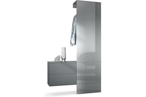 Vladon Garderobe Carlton Set 2, Made in Germany, Wandgarderobe aus Deko-Paneel & hängender Schubladen-Kommode, Anthrazit matt/Grau Hochglanz (105 x 193 x 35 cm)