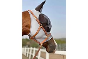 TGW RIDING Pferdefliegenmaske Super Komfort Pferde Fliegenmaske Elastizität Fliegenmaske mit Ohren (M, Hellgrau)