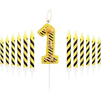 Construction Birthday Cake Candles - Yellow & Black Striped 4 Inch Party Decorations