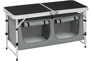 ‎WOLTU WOLTU Składana szafka kempingowa, aluminiowa, stół kempingowy z regulacją wysokości, do użytku na zewnątrz, w zestawie torba do przenoszenia, na piknik, plażę, kolor czarny + szary, CPT8139szg