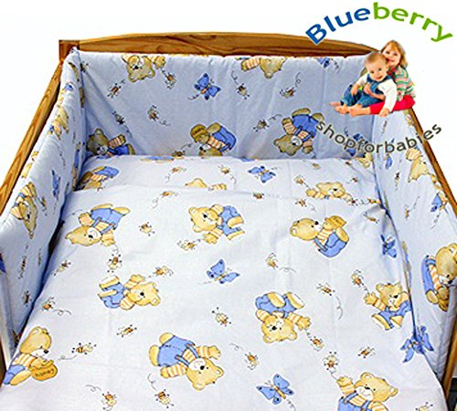 BlueberryShop 2 pcs BABY COT BED BUNDLE BEDDING SET DUVET+PILLOW COVERS matching cot bed 120 x 150 cm (47" x 59") ( 0-7Yrs ) ( 150 x 120 cm ) Blue Bear