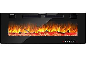 Gimisgu Camino elettrico da parete, camino elettrico con riscaldamento, camino elettrico con fiamme LED, telecomando termoventilatore, 750 W/1500 W, 127 cm, nero