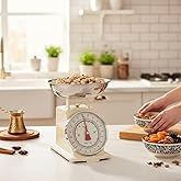 AmberHaus Retro Tasarım Analog Mutfak Terazisi - 2 Kg Kapasiteli Mekanik Gıda Tartısı - &Ccedil;ıkarılabilir G&uuml;m&uuml;ş Kaseli ve İbreli 