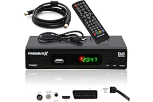 PremiumX FTA 540T Full HD Digitaler DVB-T2 terrestrischer TV Receiver H.265 HEVC | USB Mediaplayer SCART HDMI Antennenkabel | Auto Installation