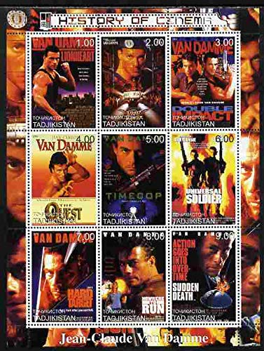 Tadjikistan 2000 History of The Cinema - Jean-Claude Van Damme perf sheetlet 9 Values u/m Cinema Films Movies PERSONALITIES JandRStamps