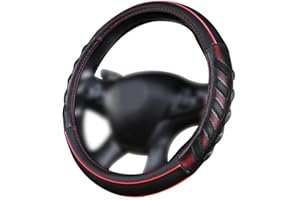 Flying Banner Car Steering Wheel Cover Synthetic Leather Massage Universal 15 inch/38CM Breathable Anti-slip Protector for Auto/Truck/SUV/Van - Black red