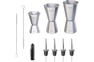GENHH 3 Pièces Doseur Cocktail,Jigger de Mesure 30|40|50ML Double Doseur à Alcool en Acier Inoxydable Tasse à Mesurer Verre Doseur Cocktail, Pour Bar,Fête,Cocktail(Argent)