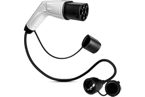 Yuanjoy Adattatore da Tipo 2 a Schuko per Ricarica Auto Elettrica, 16 A, 3,5 kW, 0,7 m, 230 V per EV, E-Bike, Scooter Elettrico, Moto, Solo per Stazione di Ricarica e Wallbox con Pulsante di Arresto