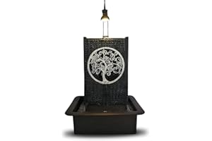 ZEN LIGHT Fontaine d’Intérieur Mur d’Eau Cascade Motif Arbre de Vie Lumière Spot Blanc, Grand Décoration de Table Bureau Salon Chambre, Source de Zenitude Méditation Relaxation, H 40cm – Arbre de Vie Zen’Light