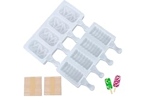 KONAMO Eisformen Eis am Stiel Silikon, Wiederverwendbar mit 100 Holzstielen Eisform Silikon, Für selbstgemachte Eislutscher, Kuchen, Schokoriegel(2 Stück 4 Zellen)