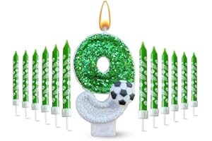 Glamifyr 13 STK Kerze 9 Geburtstag Junge, 3D Geburtstagskerzen Kinder Kerzen Geburtstag Fußball Geburtstagskerzen Zahlen 9. geburtstag Junge, Kuchen Topper Dekor Fußball Grüne für Geburtstagsdeko