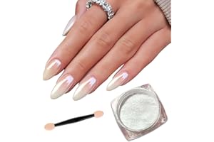 LOMEYA White Pearl Chrome Nail Powder - Glossy, Iridescent & Mirror Effect - DIY Nail Art Accessory with Clear Ice Gloss and Metallic Pigments