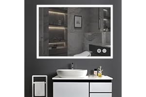 ‎YOLEO YOLEO Badspiegel mit Beleuchtung 80x60cm, Wandspiegel mit Steckdose, Badezimmerspiegel LED mit Touchschalter, 3 Lichtfarben dimmbar Warmweiß/Kaltweiß/Neutral