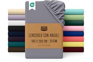 Utopia Bedding Lenzuolo con Angoli Due Piazze Matrimoniale - 180x200cm - Grigio - Certifié Oeko-TEX - Microfibra di Poliestere Spazzolato -Lenzuolo Sotto con Angoli Elasticizzato