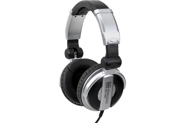 Pronomic Casque DJ KDJ-1000 - Isolation phonique Externe Casque Dynamique Filaire de Studio (107 DB SPL, câble 3,5 m, Arceau réglable, Adaptateur Inclus) - Argent/Noir